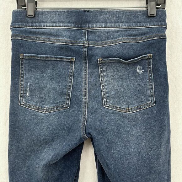 Spanx Jeans Women Medium Ankle Skinny Blue Pull On Stretch Denim Distressed Fray - Picture 5 of 14